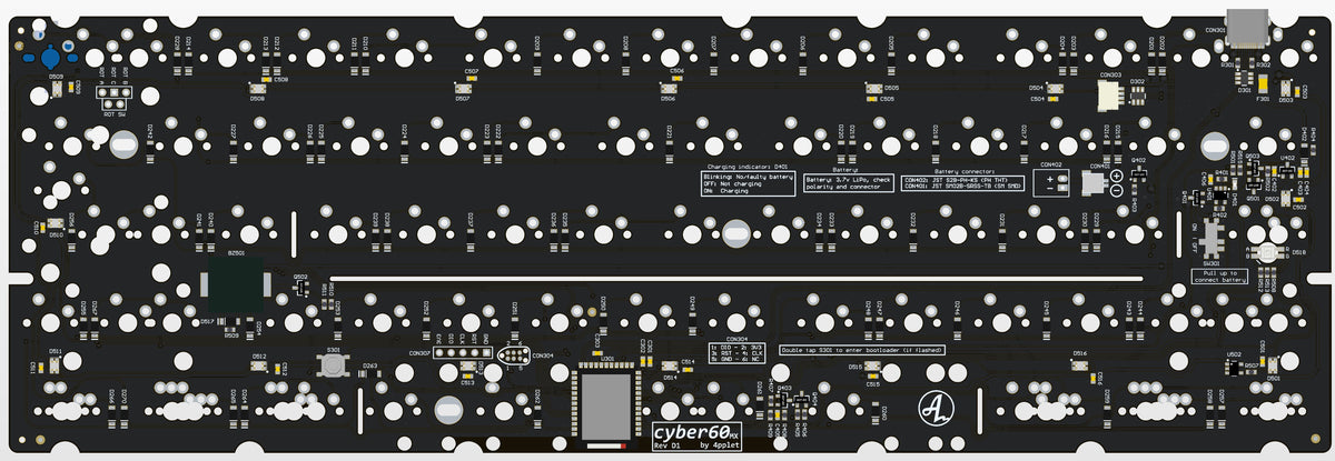 cyber60 - wireless ZMK keyboard PCB (60% MX, ALPS or SMK)